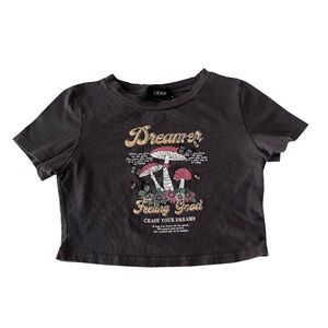 Cider Gray Dreamer Mushroom Graphic Crop‎ Fit T-Shirt